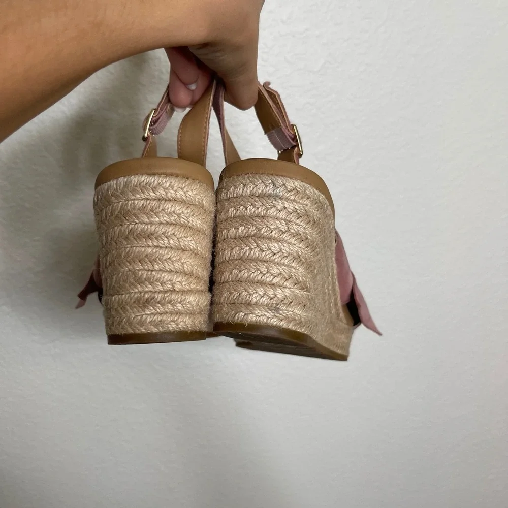 UGG Trina Rose Pink Suede Bow Espadrille Wedge Sandals 7.5